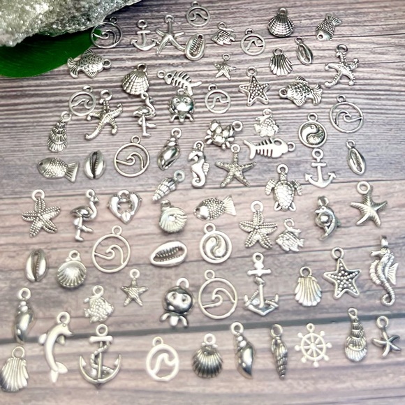Tibetan Silver NAUTICAL Beach Ocean Themed Mini Charms Jewelry Making Mixed Lot - Picture 9 of 16